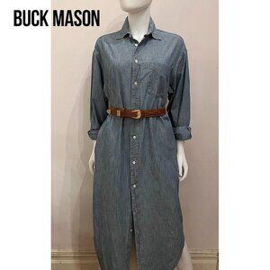 BUCK MASON 100% cotton denim chambray maxi shirt dress, M